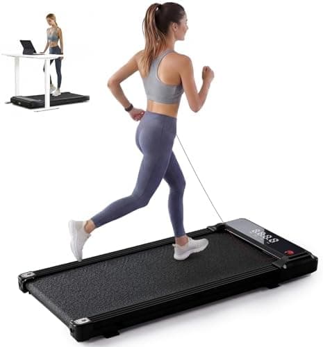 Listing photo of the NEWBULIG walking pad, a black deck with a narrow LED strip.